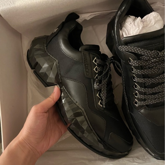 New Jimmy Choo Black Diamond Trainer Sneakers 39 Leather and Mesh unisex women 9 - Picture 6 of 13